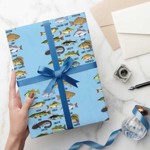 Freshwater Fish Species Wrapping Paper Roll Funny Fishing Types Fisherman Dad TS02 Light Blue Print Your Wear