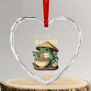 Frog Eating Ramen Heart Crystal Glass Ornament Funny Japanese Food Lover Anime TS12 Transparent Glass 3'' Heart Print Your Wear