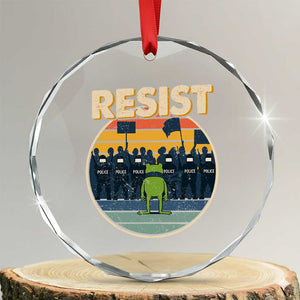 Frog Resist Crystal Glass Ornament Portland Frog Activist Protest Retro Sunset TS11 Transparent Glass 3'' Circle Print Your Wear