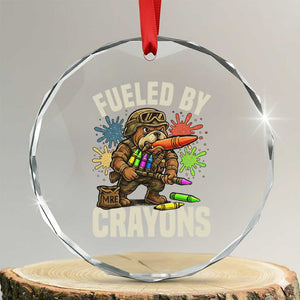 Fueled by Crayons Bulldog Soldier Crystal Glass Ornament Funny Combat Veteran Crayon Launcher TS02 Transparent Glass 3'' Circle Print Your Wear