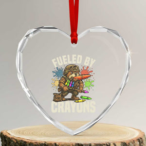 Fueled by Crayons Bulldog Soldier Heart Crystal Glass Ornament Funny Combat Veteran Crayon Launcher TS02 Transparent Glass 3'' Heart Print Your Wear