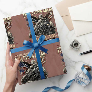 Full Steam Ahead Patriotic Bald Eagle Wrapping Paper Roll Vintage Stainless American Spirit Steam Locomotive Heritage