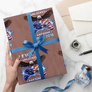 Funny 10th Birthday Wrapping Paper Roll Level 10 Unlocked Awesome Since 2016 USA Gamer TS11 Mocha Print Your Wear