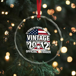 Funny 13th Birthday Crystal Glass Ornament Vintage 2012 Official Teenager 13 Years Of Being Awesome USA Flag Sunglasses - Print Your Wear