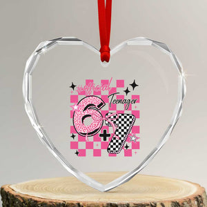 Funny 13th Birthday Official Teenager Heart Crystal Glass Ornament 6+7 13 Year Old Kids Girls Pink Checkered 67 Meme TS10 Transparent Glass 3'' Heart Print Your Wear