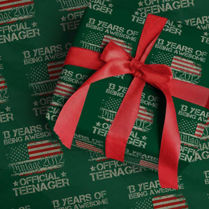 Funny 13th Birthday Wrapping Paper Roll Vintage 2012 Official Teenager 13 Years Of Being Awesome USA Flag TS11 Green Print Your Wear