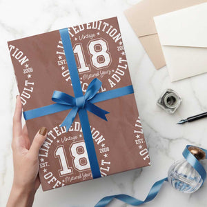 Funny 18th Birthday Wrapping Paper Roll Est 2008 Limited Edition Official Adult TS11 Mocha Print Your Wear