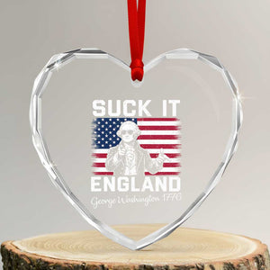 Funny 4th Of July George Washington Heart Crystal Glass Ornament Suck It England