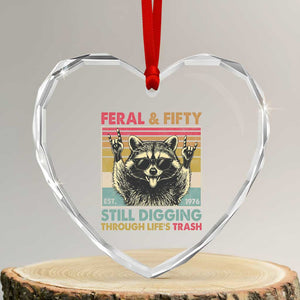 Funny 50th Birthday Heart Crystal Glass Ornament Retro Racoon Feral And Fifty TS10 Transparent Glass 3'' Heart Print Your Wear