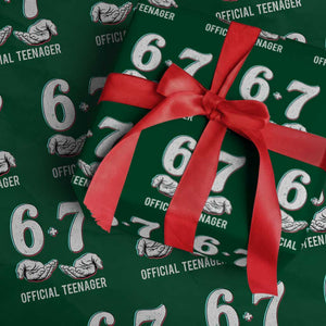 Funny 67 13th Birthday Wrapping Paper Roll 6 7 Thirteen Year Old Official Teenager Hands TS11 Green Print Your Wear