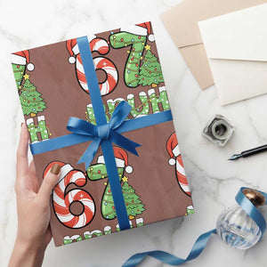 Funny 67 Bruh Christmas Wrapping Paper Roll Candy Cane and Xmas Tree Six Seven Meme Holiday Lights TS02 Mocha Print Your Wear