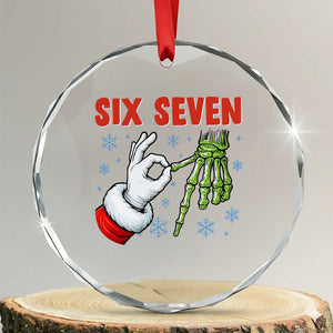 Funny 67 Christmas Crystal Glass Ornament Six Seven Meme Santa Skeleton Hands Gesture Gen Alpha TS11 Transparent Glass 3'' Circle Print Your Wear