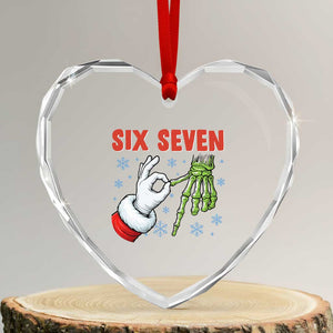 Funny 67 Christmas Heart Crystal Glass Ornament Six Seven Meme Santa Skeleton Hands Gesture Gen Alpha TS11 Transparent Glass 3'' Heart Print Your Wear