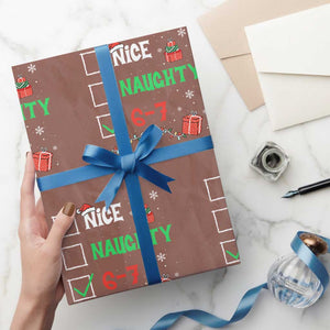 Funny 67 Christmas Wrapping Paper Roll Nice Naughty 67 Xmas Checklist TS11 Mocha Print Your Wear