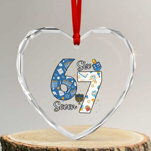 Funny 67 Hanukkah Heart Crystal Glass Ornament Chanukah Menorah Dreidel Six Seven Meme TS11 Transparent Glass 3'' Heart Print Your Wear