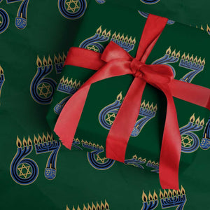 Funny 67 Hanukkah Wrapping Paper Roll Chanukah Menorah Dreidel Star Of David Six Seven Meme TS11 Green Print Your Wear