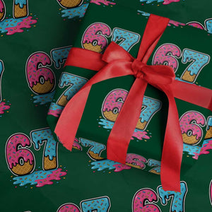 Funny 67 Ice Cream Drip Meme Six Seven Gen Alpha Slang Wrapping Paper Roll TS11 Green Print Your Wear