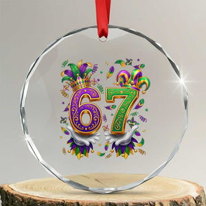 Funny 67 Mardi Gras Crystal Glass Ornament Six Seven Meme Carnival Hand Gesture TS11 Transparent Glass 3'' Circle Print Your Wear