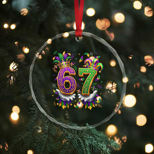 Funny 67 Mardi Gras Crystal Glass Ornament Six Seven Meme Carnival Hand Gesture TS11 Print Your Wear