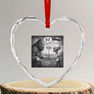 Funny 67 Meme Bigfoot Alien Heart Crystal Glass Ornament Six Seven Sasquatch Area 51 UFO Conspiracy TS10 Transparent Glass 3'' Heart Print Your Wear
