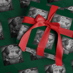 Funny 67 Meme Bigfoot Alien Wrapping Paper Roll Six Seven Sasquatch Area 51 UFO Conspiracy TS10 Green Print Your Wear