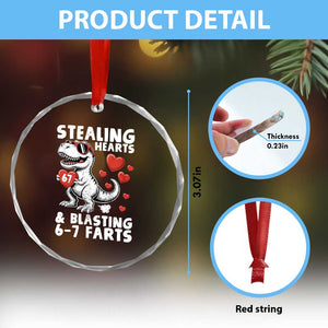 Funny 67 Meme Valentines Day Dinosaur Crystal Glass Ornament Stealing Hearts And Blasting 67 Farts TS11 Print Your Wear