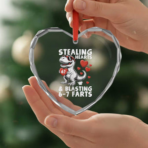 Funny 67 Meme Valentines Day Dinosaur Heart Crystal Glass Ornament Stealing Hearts And Blasting 67 Farts TS11 Print Your Wear