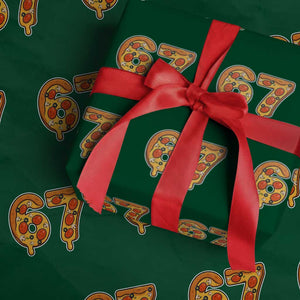 Funny 67 Pizza Lover Wrapping Paper Roll Six Seven Gen Alpha Slang TS11 Green Print Your Wear
