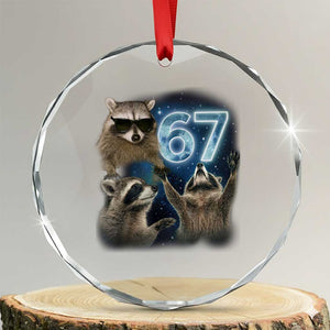 Funny 67 Raccoon Meme Crystal Glass Ornament Howling at The Moon Funny Six Seven Weird Cursed TS10 Transparent Glass 3'' Circle Print Your Wear