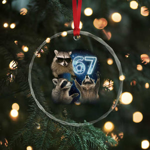 Funny 67 Raccoon Meme Crystal Glass Ornament Howling at The Moon Funny Six Seven Weird Cursed TS10 Print Your Wear