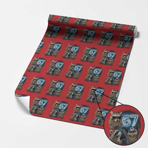 Funny 67 Raccoon Meme Wrapping Paper Roll Howling at The Moon Funny Six Seven Weird Cursed TS10 Red Print Your Wear