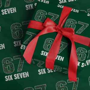 Funny 67 Six Seven Italian Brainrot Gen Alpha Meme Wrapping Paper Roll TS11 Green Print Your Wear
