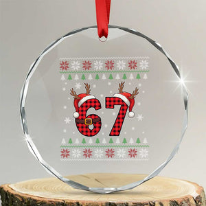 Funny 67 Six Seven Meme Brainrot Cringe Christmas Plaid Graphic Crystal Glass Ornament TS11 Transparent Glass 3'' Circle Print Your Wear