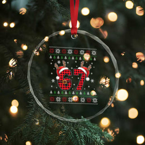 Funny 67 Six Seven Meme Brainrot Cringe Christmas Plaid Graphic Crystal Glass Ornament TS11 Print Your Wear