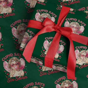 Funny 67 Valentines Day Wrapping Paper Roll Cupid Say Six Seven 67 Meme TS11 Green Print Your Wear
