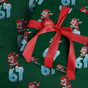 Funny 67 Xmas Wrapping Paper Roll Six Seven Dabbing Santa Meme Gen Alpha Slang TS11 Green Print Your Wear