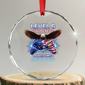 Funny 6th Birthday Crystal Glass Ornament Level 6 Unlocked Awesome Since 2020 USA Gamer TS11 Transparent Glass 3'' Circle Print Your Wear