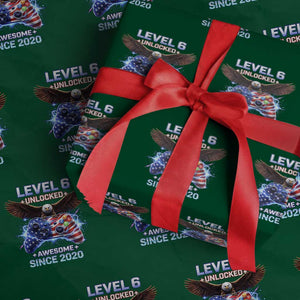 Funny 6th Birthday Wrapping Paper Roll Level 6 Unlocked Awesome Since 2020 USA Gamer TS11 Green Print Your Wear