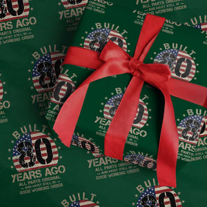 Funny 80th Birthday Wrapping Paper Roll Vintage US Flag Built 80 Years Ago Parts Original TS10 Green Print Your Wear