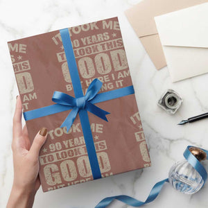Funny 90th Birthday Wrapping Paper Roll Retro Grandpa Grandma Bday Gift TS10 Mocha Print Your Wear