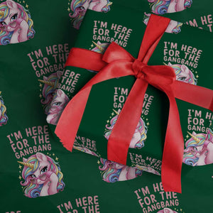 Funny Adult Humor Wrapping Paper Roll I Am Here For The Gangb*ng TS12 Green Print Your Wear