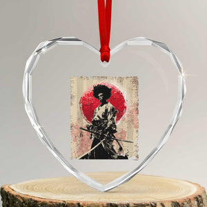 Funny African America Samurai Heart Crystal Glass Ornament Japanese Art Black Warrior Fighter TS11 Transparent Glass 3'' Heart Print Your Wear