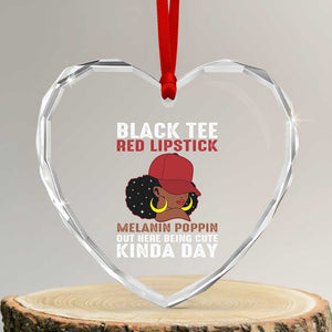 Funny African American Afro Queen Heart Crystal Glass Ornament Black Tee Red Lipstick Melanin Poppin Out Here Being Cute TS10 Transparent Glass 3'' Heart Print Your Wear