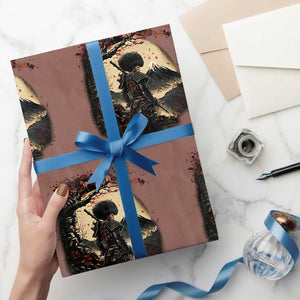 Funny African American Samurai Wrapping Paper Roll Japanese Art Black Warrior Sakura TS11 Mocha Print Your Wear