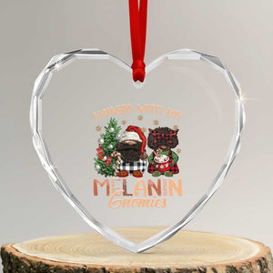 Funny African American Xmas Heart Crystal Glass Ornament Hangin With My Melanin Gnomies Afro Gnomes TS11 Transparent Glass 3'' Heart Print Your Wear