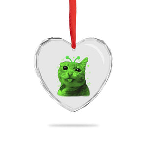 Funny Alien Cat Meme Retro Y2K Vintage Space Kitty Heart Crystal Glass Ornament