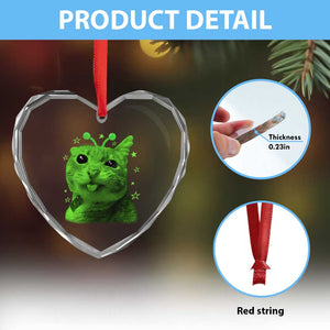 Funny Alien Cat Meme Retro Y2K Vintage Space Kitty Heart Crystal Glass Ornament
