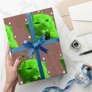 Funny Alien Cat Meme Wrapping Paper Roll Funny Kitten 90s Retro Vintage Graphic Weird Cats Y2k TS10 Mocha Print Your Wear