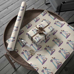 Funny Alien Cowboy Dunking Basketball Wrapping Paper Roll San Antonio Skyline