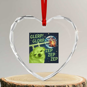 Funny Alien Dog Meme Heart Crystal Glass Ornament Glorp Zep Sci-Fi Humor Chihuahua TS10 Transparent Glass 3'' Heart Print Your Wear